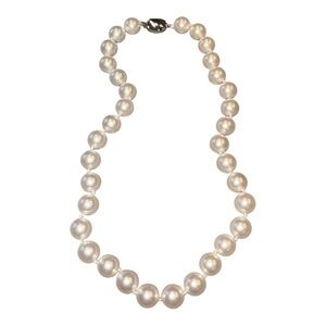 Cultured Pearl Necklace Knotted Strand Sterling Silver 925 Classic J43